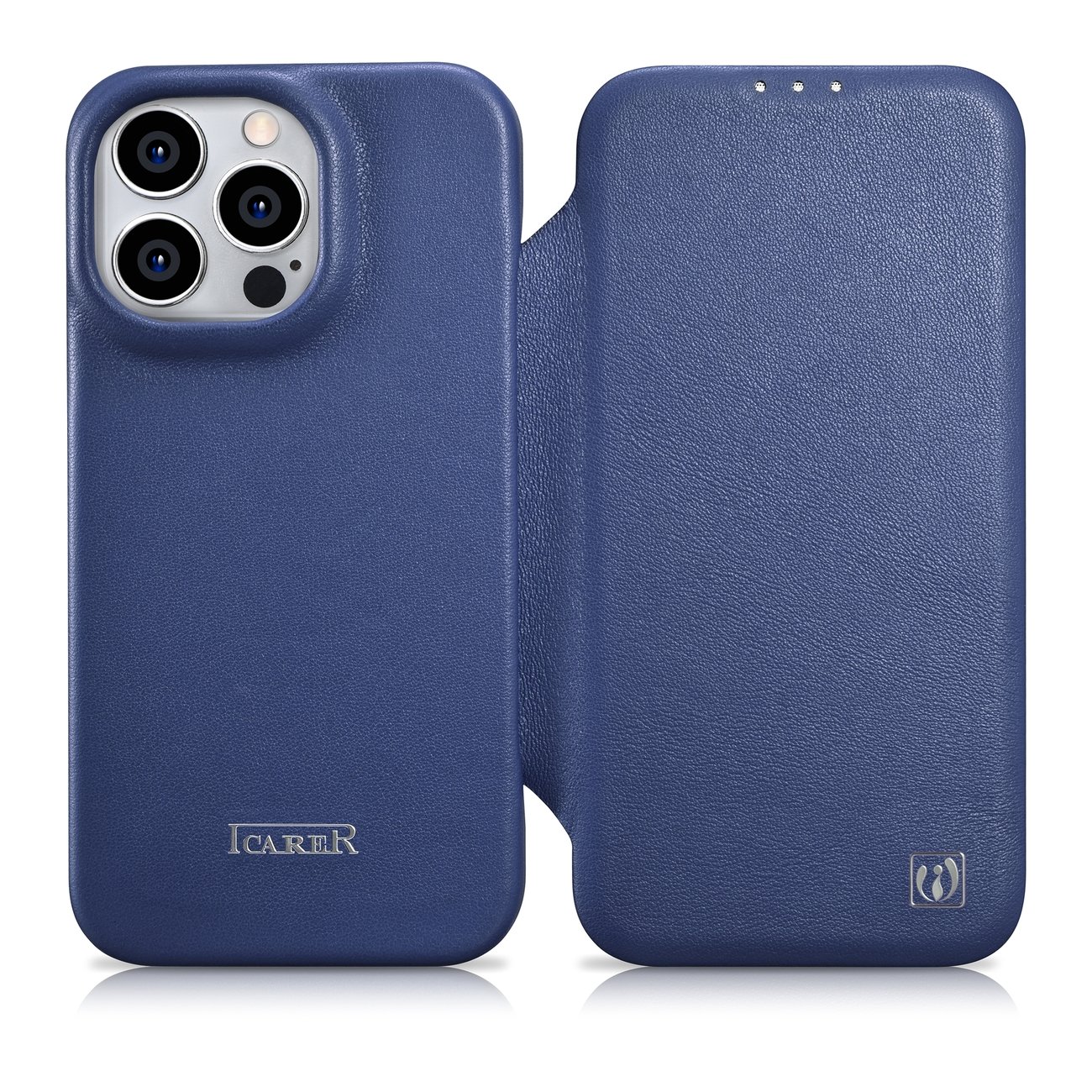 Pokrowiec etui skrzane z klapk iCarer CE Premium Leather Folio Case niebieskie APPLE iPhone 14 Pro