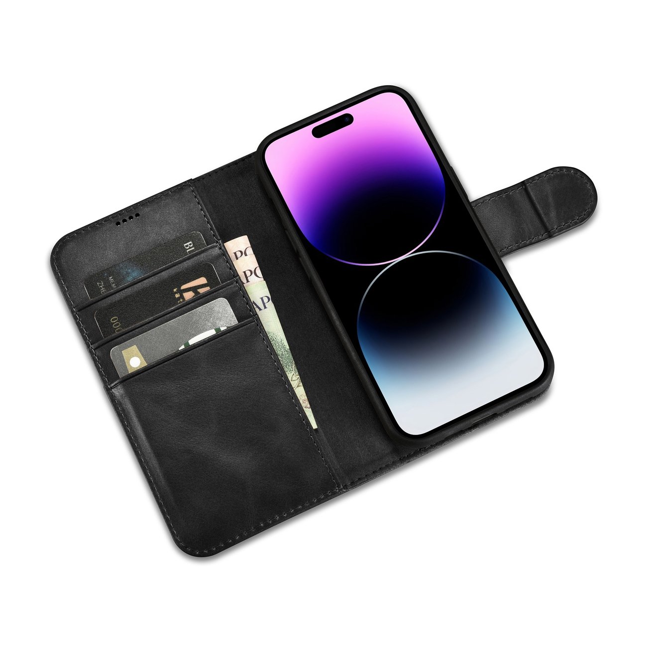 Pokrowiec etui skrzane z klapk iCarer Oil Wax Wallet Case 2in1 czarne APPLE iPhone 14 Pro / 8