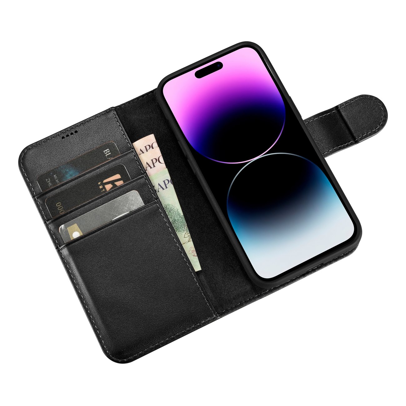 Pokrowiec etui skrzane z klapk iCarer Wallet Case 2in1 czarne APPLE iPhone 14 Pro / 10