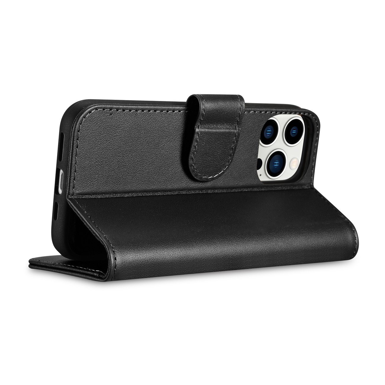 Pokrowiec etui skrzane z klapk iCarer Wallet Case 2in1 czarne APPLE iPhone 14 Pro / 8
