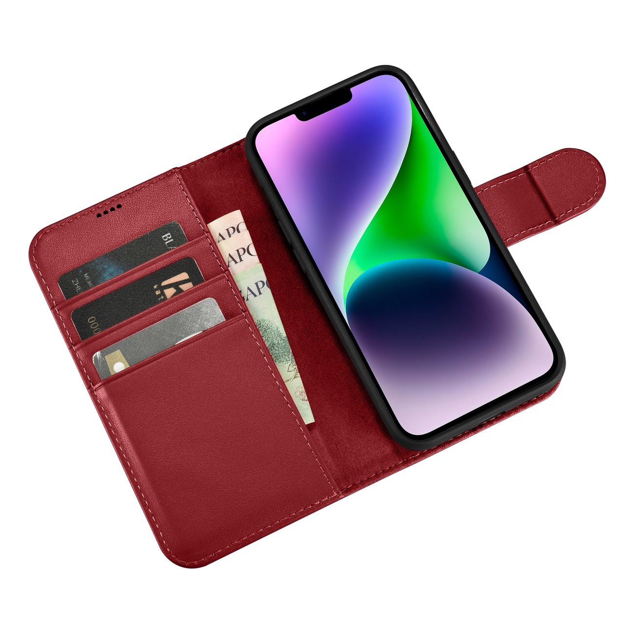 Pokrowiec etui skrzane z klapk iCarer Wallet Case 2in1 czerwone APPLE iPhone 14 / 10