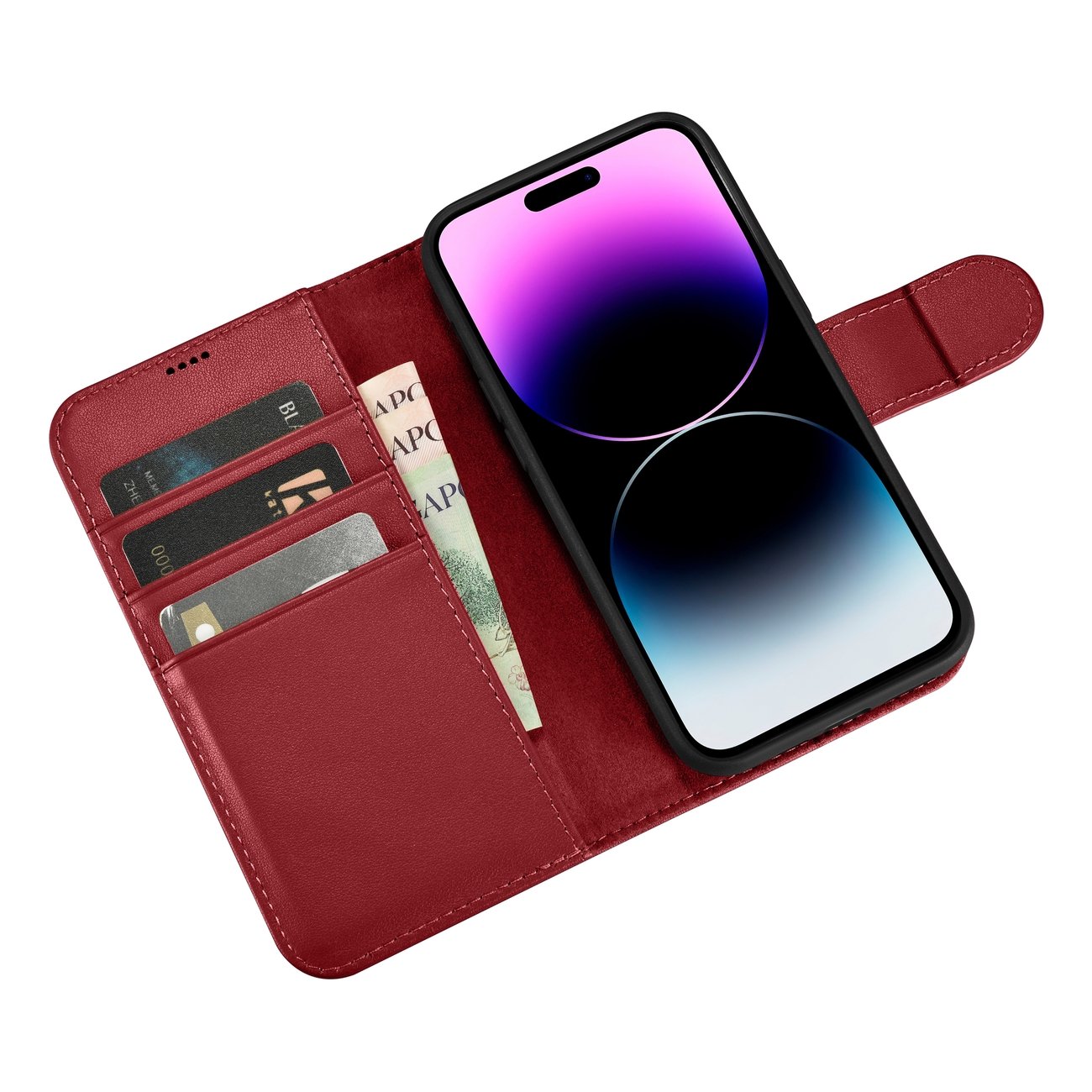 Pokrowiec etui skrzane z klapk iCarer Wallet Case 2in1 czerwone APPLE iPhone 14 Pro / 10