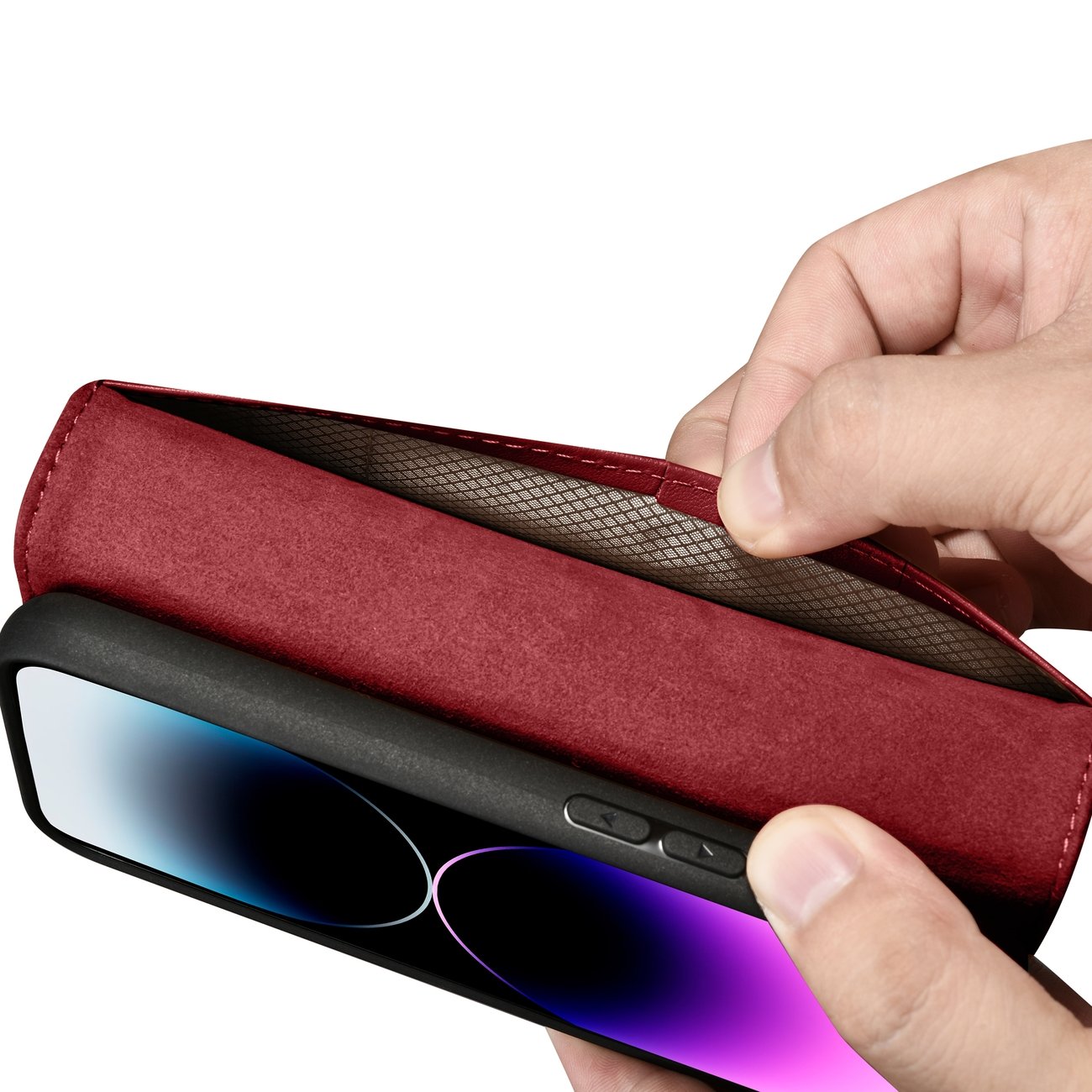 Pokrowiec etui skrzane z klapk iCarer Wallet Case 2in1 czerwone APPLE iPhone 14 Pro / 11
