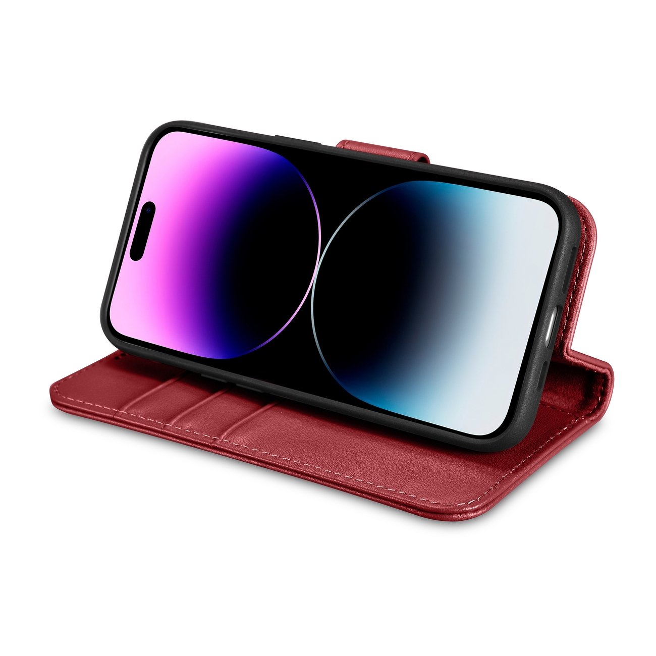 Pokrowiec etui skrzane z klapk iCarer Wallet Case 2in1 czerwone APPLE iPhone 14 Pro Max / 9