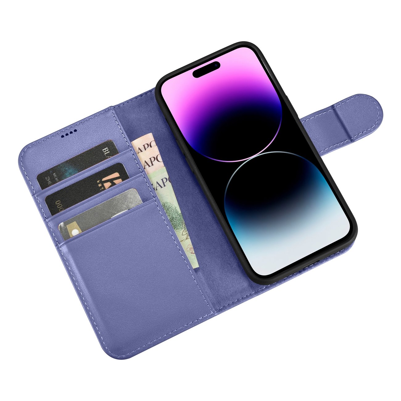 Pokrowiec etui skrzane z klapk iCarer Wallet Case 2in1 jasnofioletowe APPLE iPhone 14 Pro Max / 10