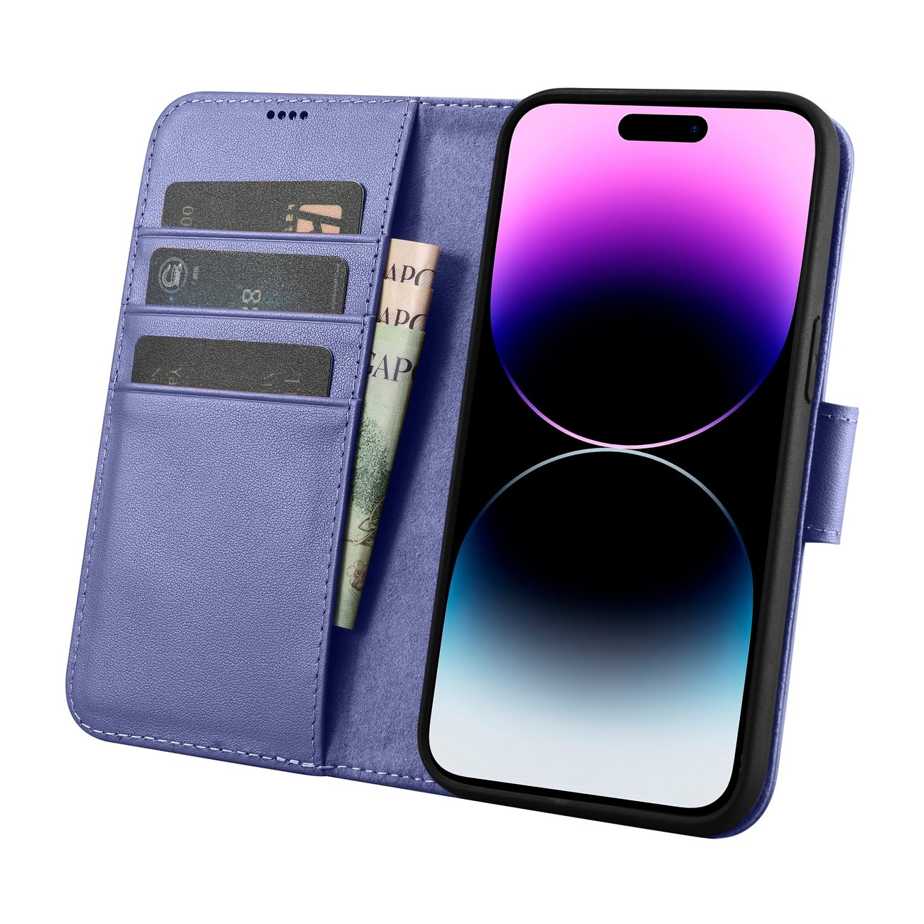 Pokrowiec etui skrzane z klapk iCarer Wallet Case 2in1 jasnofioletowe APPLE iPhone 14 Pro Max / 3
