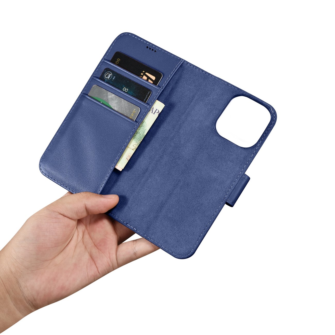Pokrowiec etui skrzane z klapk iCarer Wallet Case 2in1 niebieskie APPLE iPhone 14 Pro / 12