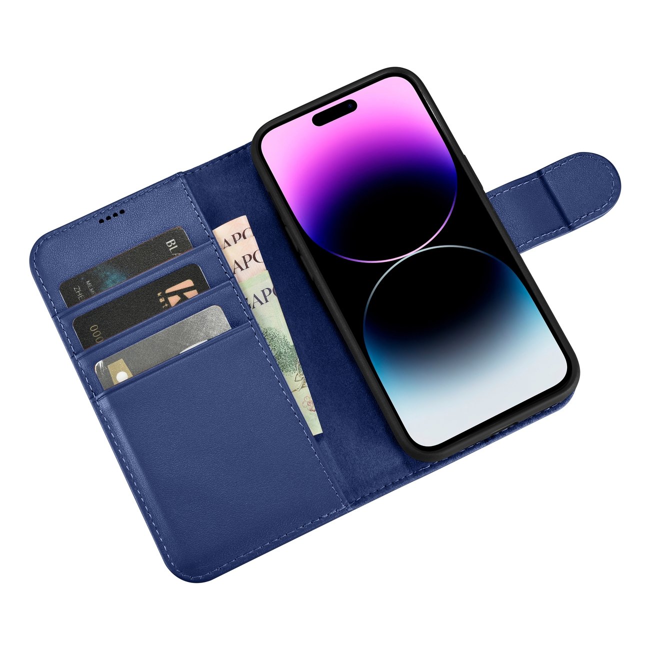 Pokrowiec etui skrzane z klapk iCarer Wallet Case 2in1 niebieskie APPLE iPhone 14 Pro / 9