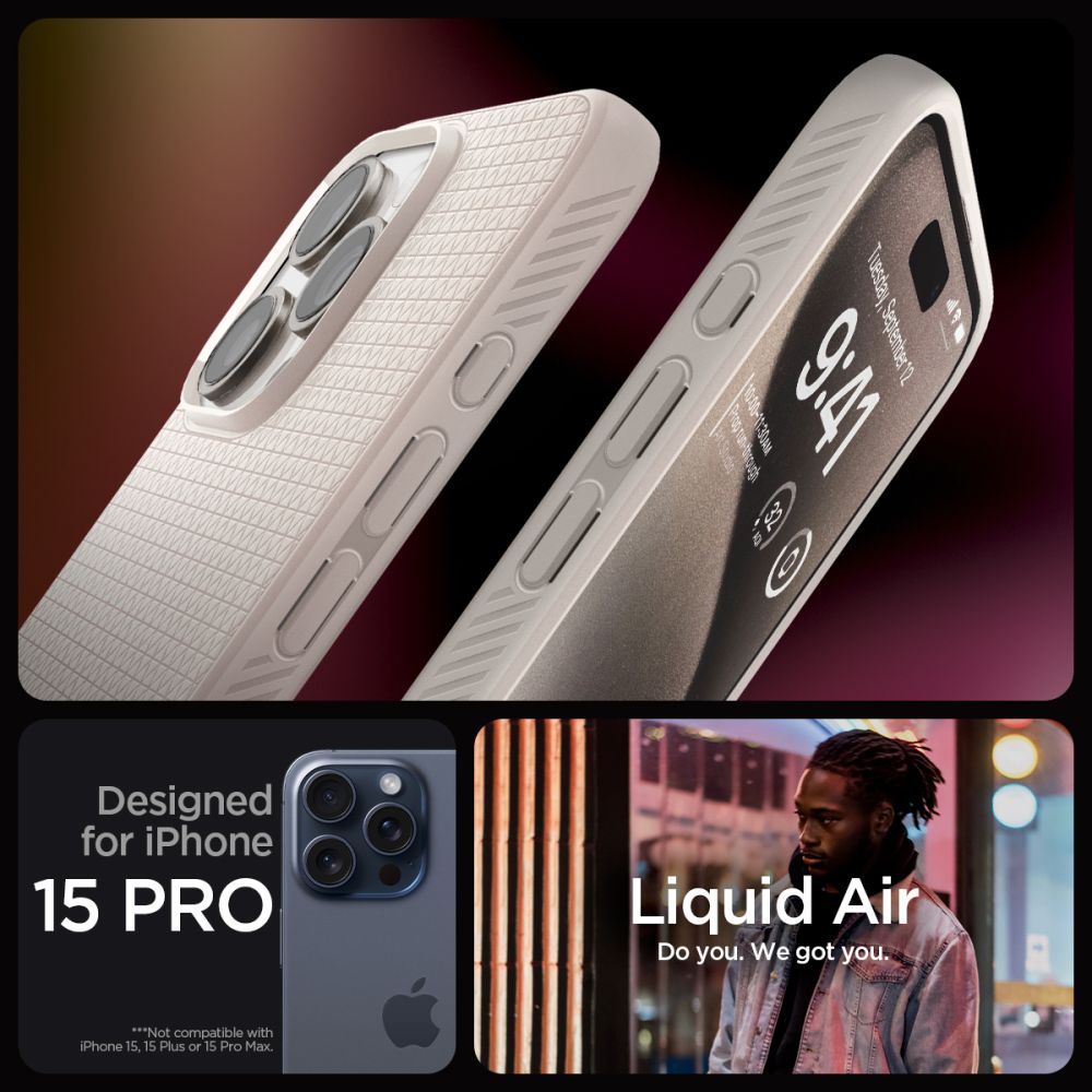 Pokrowiec etui Spigen Liquid AIR Armor Natural titanium APPLE iPhone 15 Pro / 2