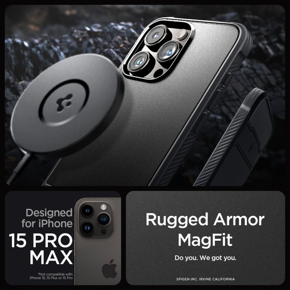 Pokrowiec etui Spigen Rugged Armor Mag Magsafe czarne APPLE iPhone 15 Pro Max / 10