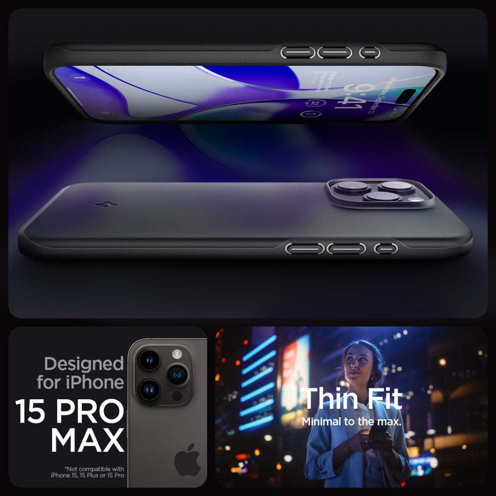 Pokrowiec etui Spigen Thin Fit czarne APPLE iPhone 15 Pro Max / 10