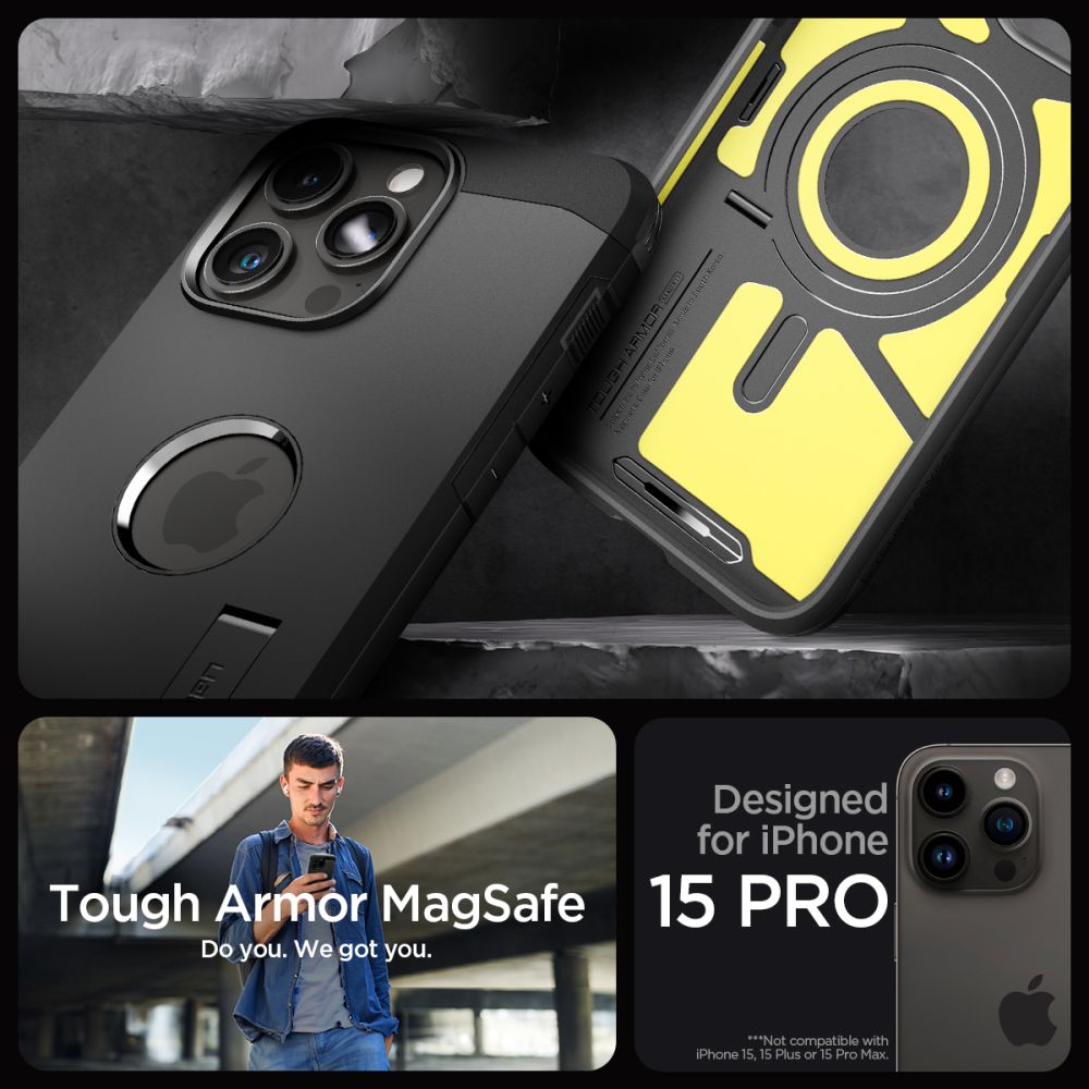 Pokrowiec etui Spigen Tough Armor Mag Magsafe czarne APPLE iPhone 15 Pro / 11