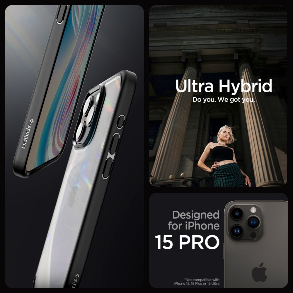 Pokrowiec etui Spigen Ultra Hybrid czarne APPLE iPhone 15 Pro / 10