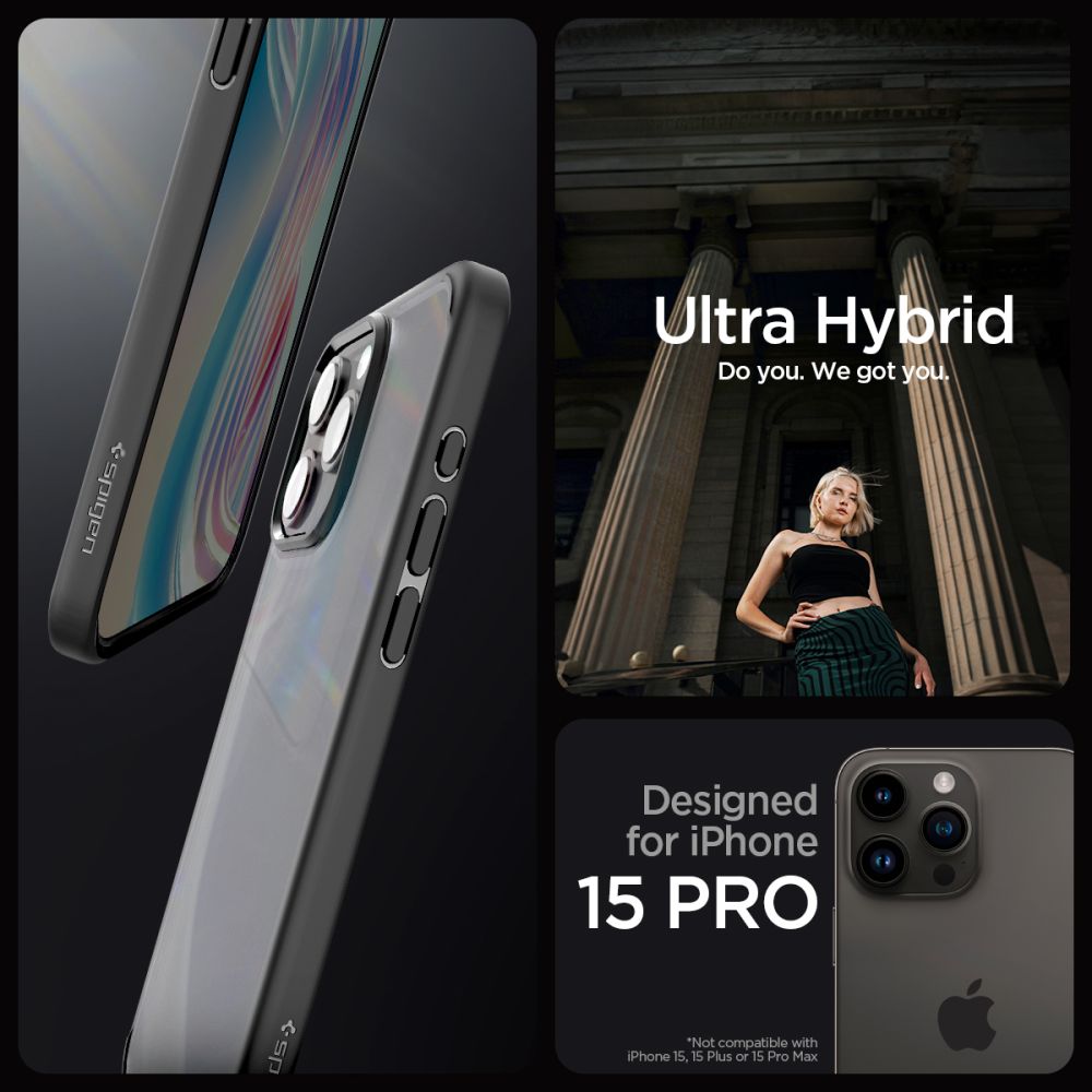 Pokrowiec etui Spigen Ultra Hybrid Frost czarne APPLE iPhone 15 Pro / 5
