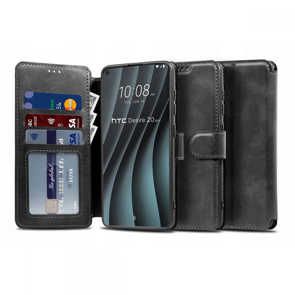 Pokrowiec etui z klapk Tech-protect Wallet Czarne HTC Desire 20 Pro