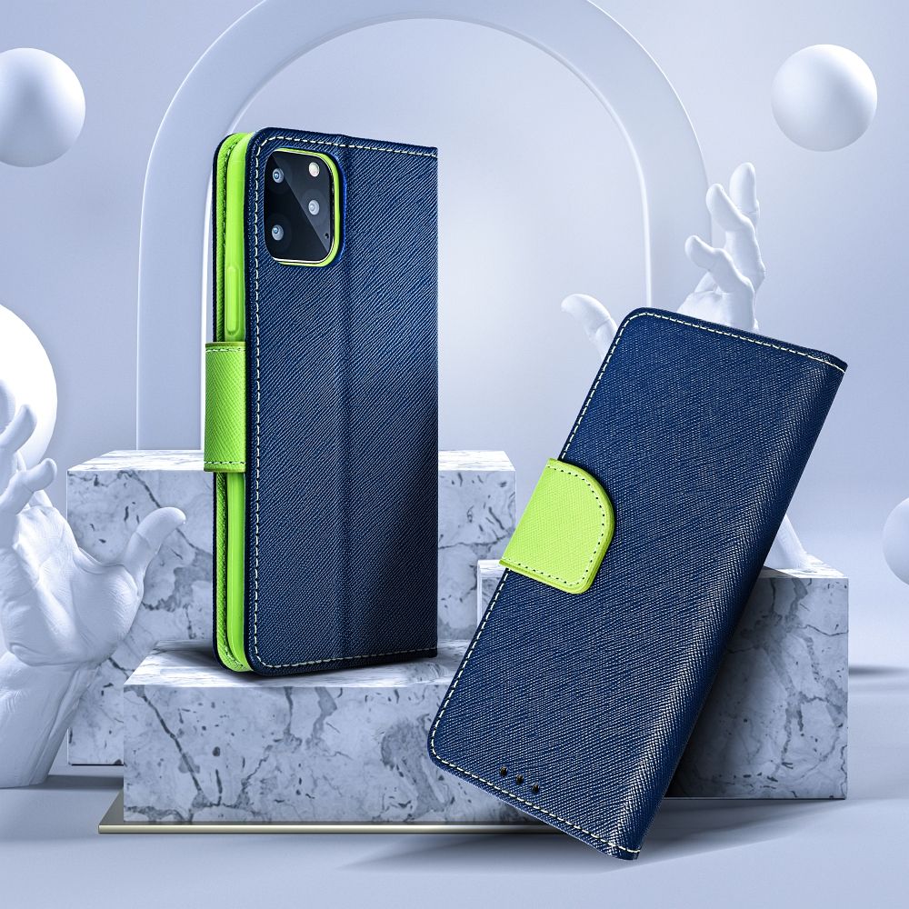 Pokrowiec etui z klapk na magnes Fancy Case granatowo-limonkowe APPLE iPhone 15 Plus / 6