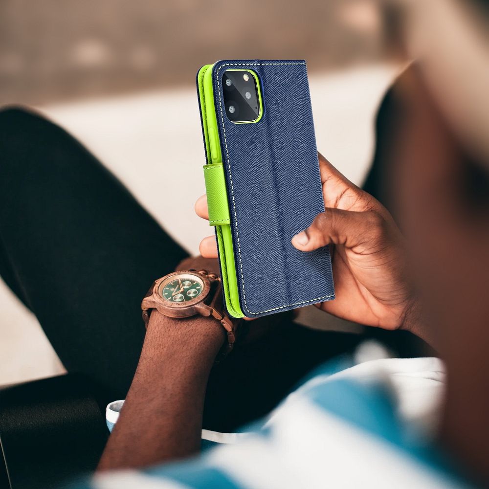 Pokrowiec etui z klapką na magnes Fancy Case granatowo-limonkowe MOTOROLA Moto G35 5G / 7 Pokrowiec etui z klapką na magnes Fancy Case granatowo-limonkowe MOTOROLA Moto G35 5G / 7