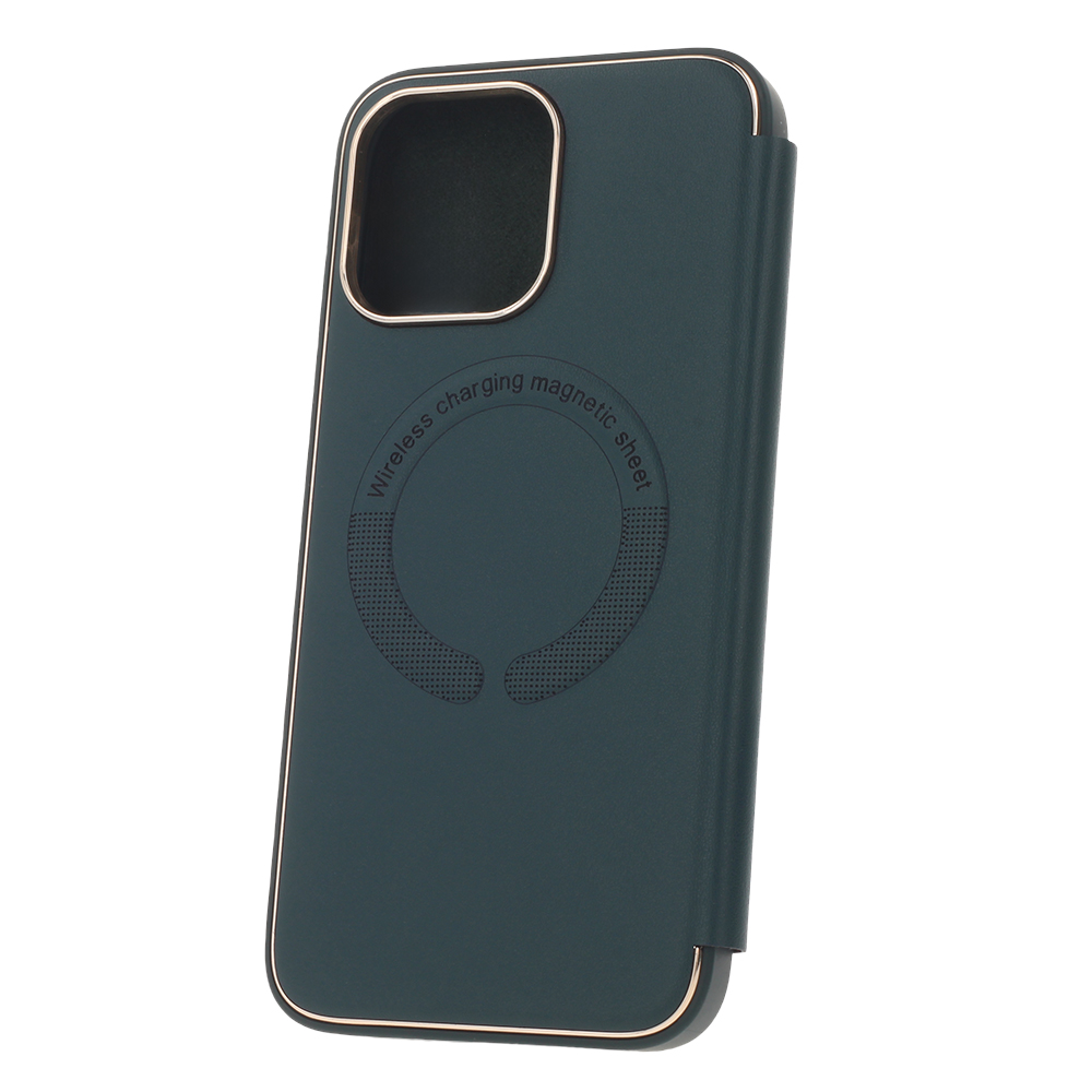 Pokrowiec etui z klapk Smart Gold Frame Mag zielone APPLE iPhone 15 Pro