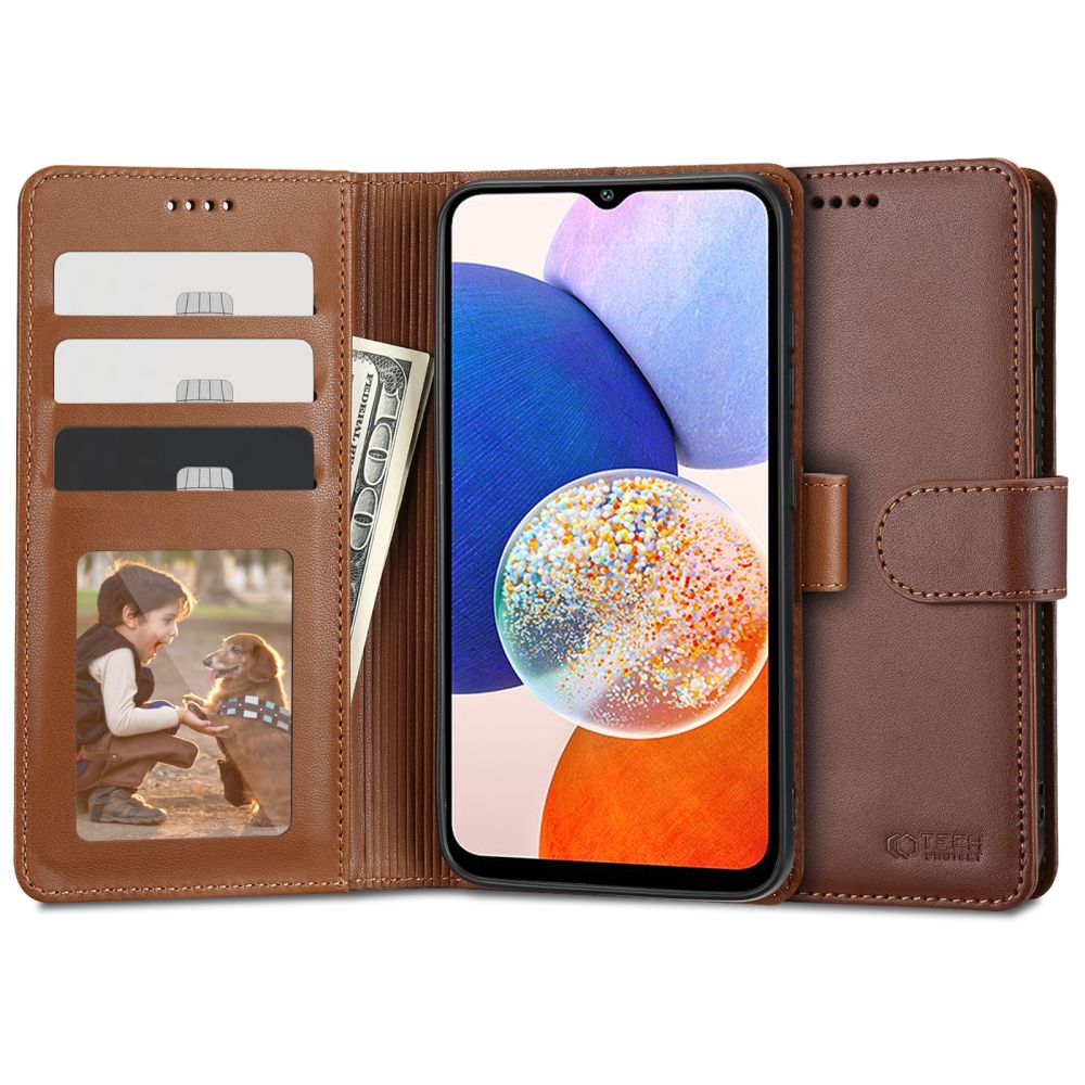Pokrowiec etui z klapk Tech-protect Wallet brzowe SAMSUNG Galaxy A14 5G