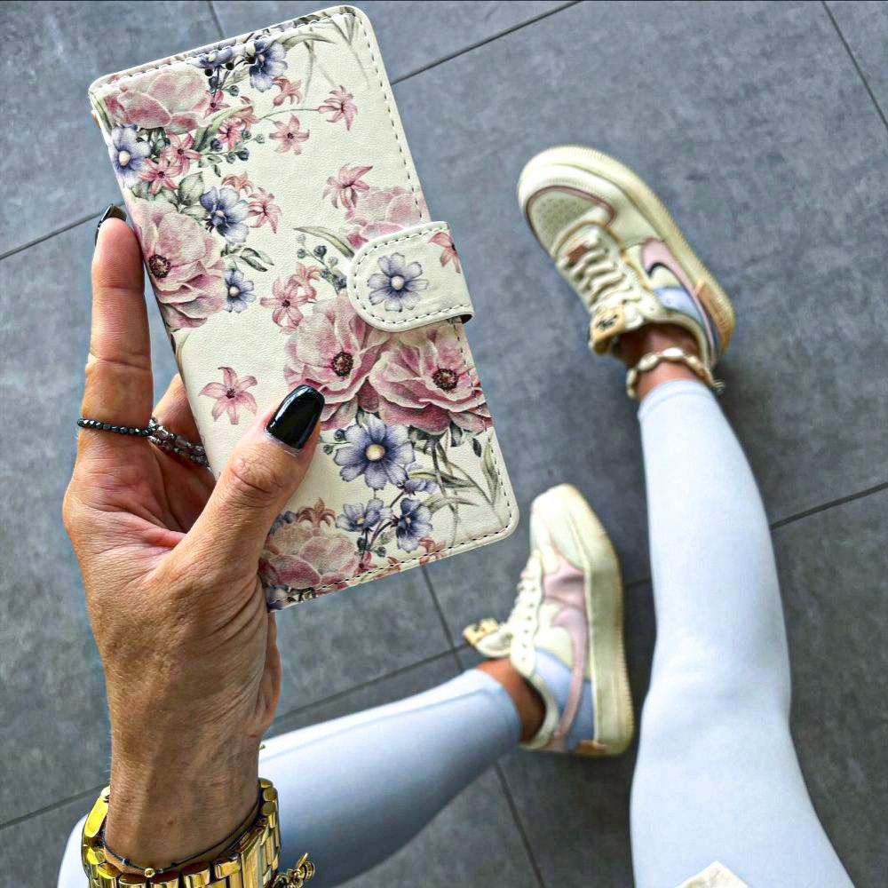 Pokrowiec etui z klapk Tech-protect Wallet Czarne Blossom flower SAMSUNG Galaxy A15 / 2