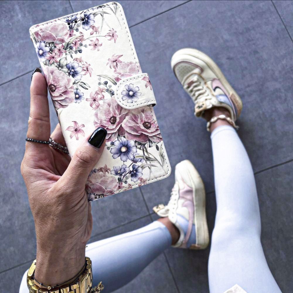 Pokrowiec etui z klapk Tech-protect Wallet Czarne Blossom flower SAMSUNG Galaxy A55 5G / 5