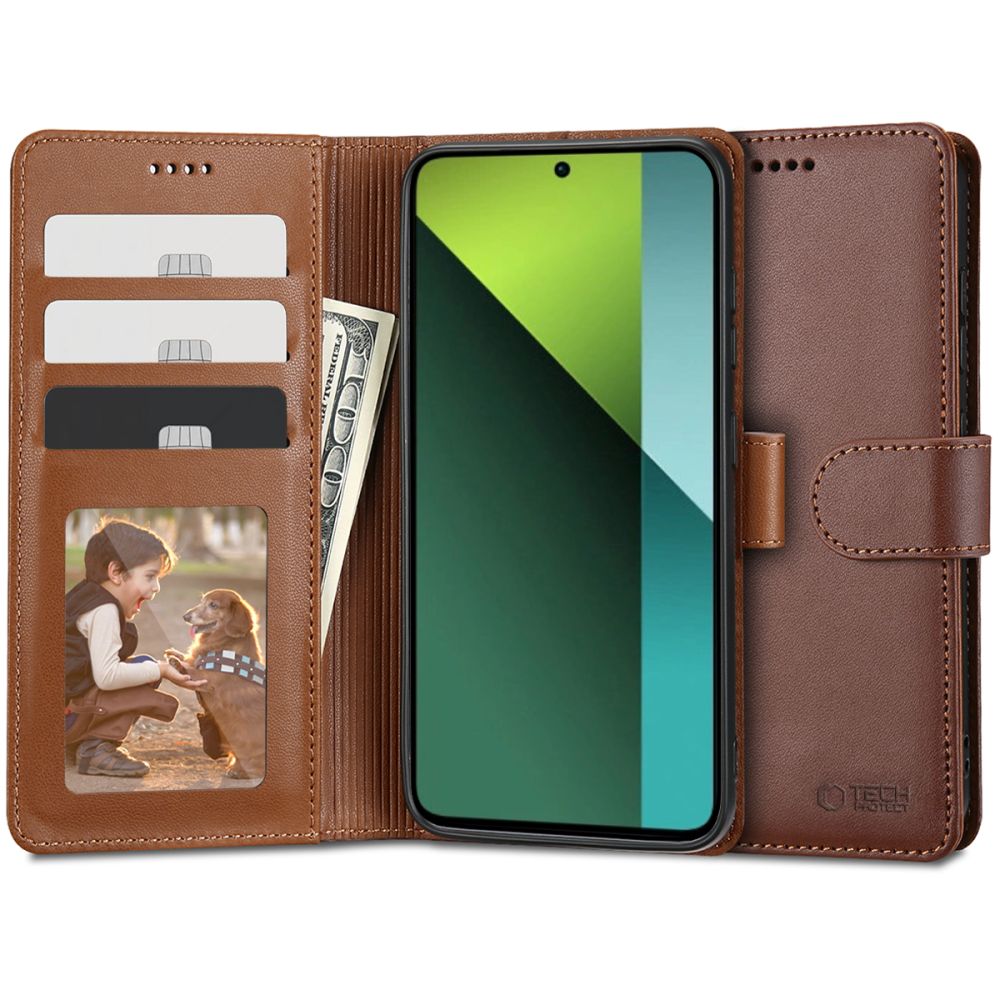 Pokrowiec etui z klapk Tech-protect Wallet Czarne brzowe Xiaomi Redmi Note 13 Pro 5G