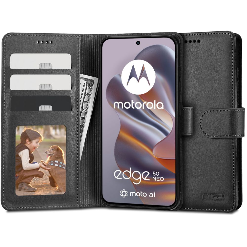 Pokrowiec etui z klapk Tech-protect Wallet Czarne czarne MOTOROLA Edge 50 neo