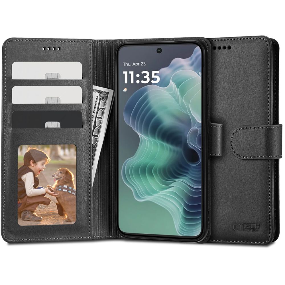 Pokrowiec etui z klapk Tech-protect Wallet Czarne czarne MOTOROLA Moto G35 5G