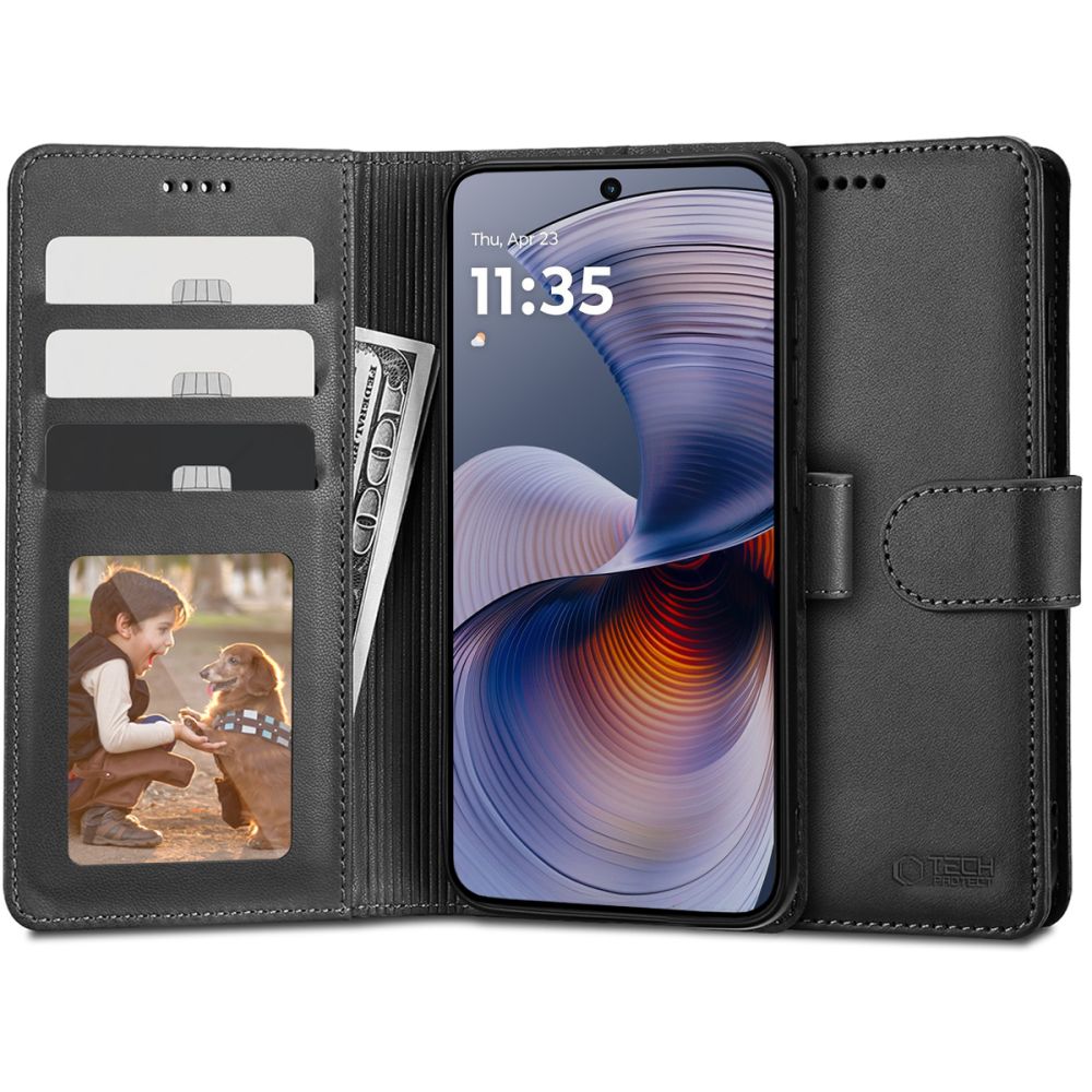 Pokrowiec etui z klapk� Tech-protect Wallet Czarne czarne MOTOROLA Moto G55 5G