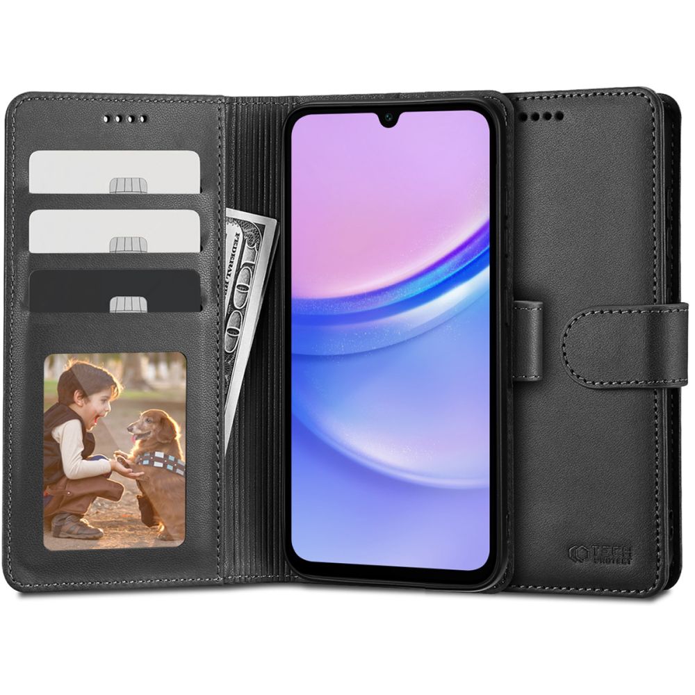 Pokrowiec etui z klapk Tech-protect Wallet Czarne czarne SAMSUNG Galaxy A15