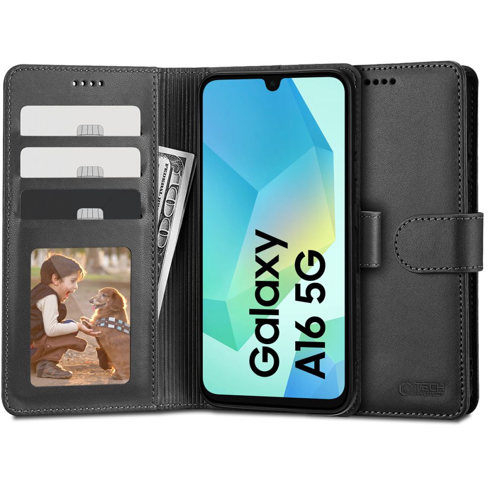 Pokrowiec etui z klapk Tech-protect Wallet Czarne czarne SAMSUNG Galaxy A16 5G