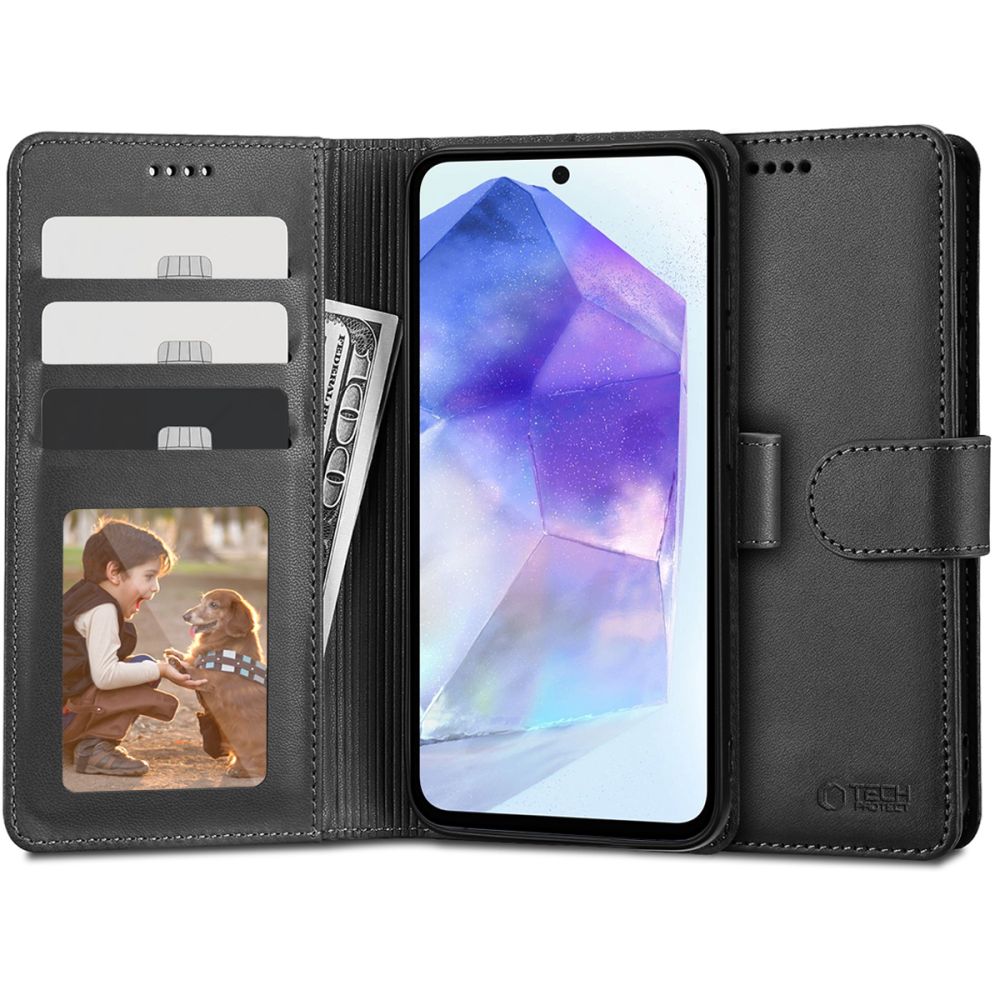 Pokrowiec etui z klapk Tech-protect Wallet Czarne czarne SAMSUNG Galaxy A55 5G