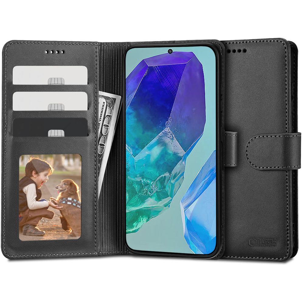 Pokrowiec etui z klapk Tech-protect Wallet Czarne czarne SAMSUNG Galaxy M55 5G