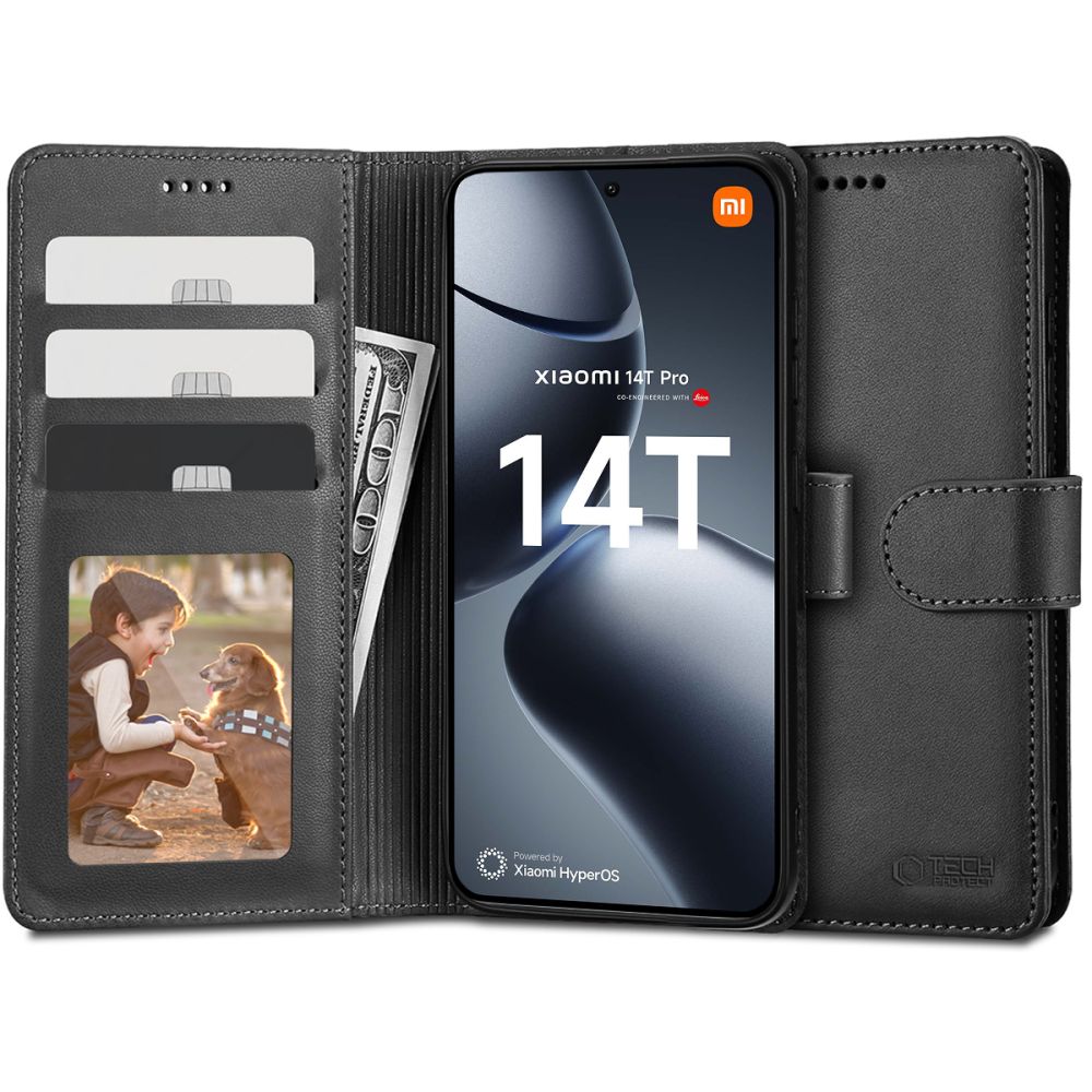 Pokrowiec etui z klapk Tech-protect Wallet Czarne czarne Xiaomi 14T Pro