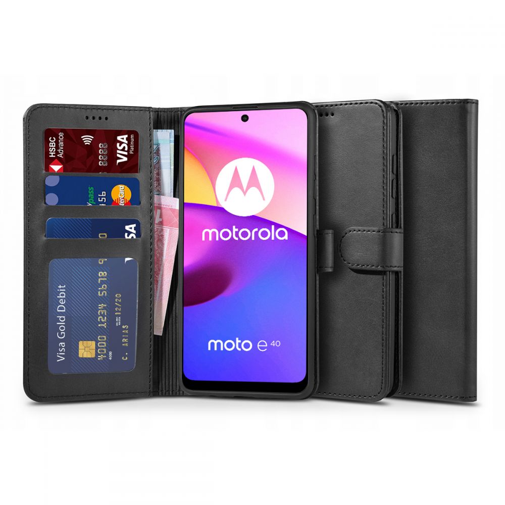 Pokrowiec etui z klapk Tech-protect Wallet czarne MOTOROLA Moto E20