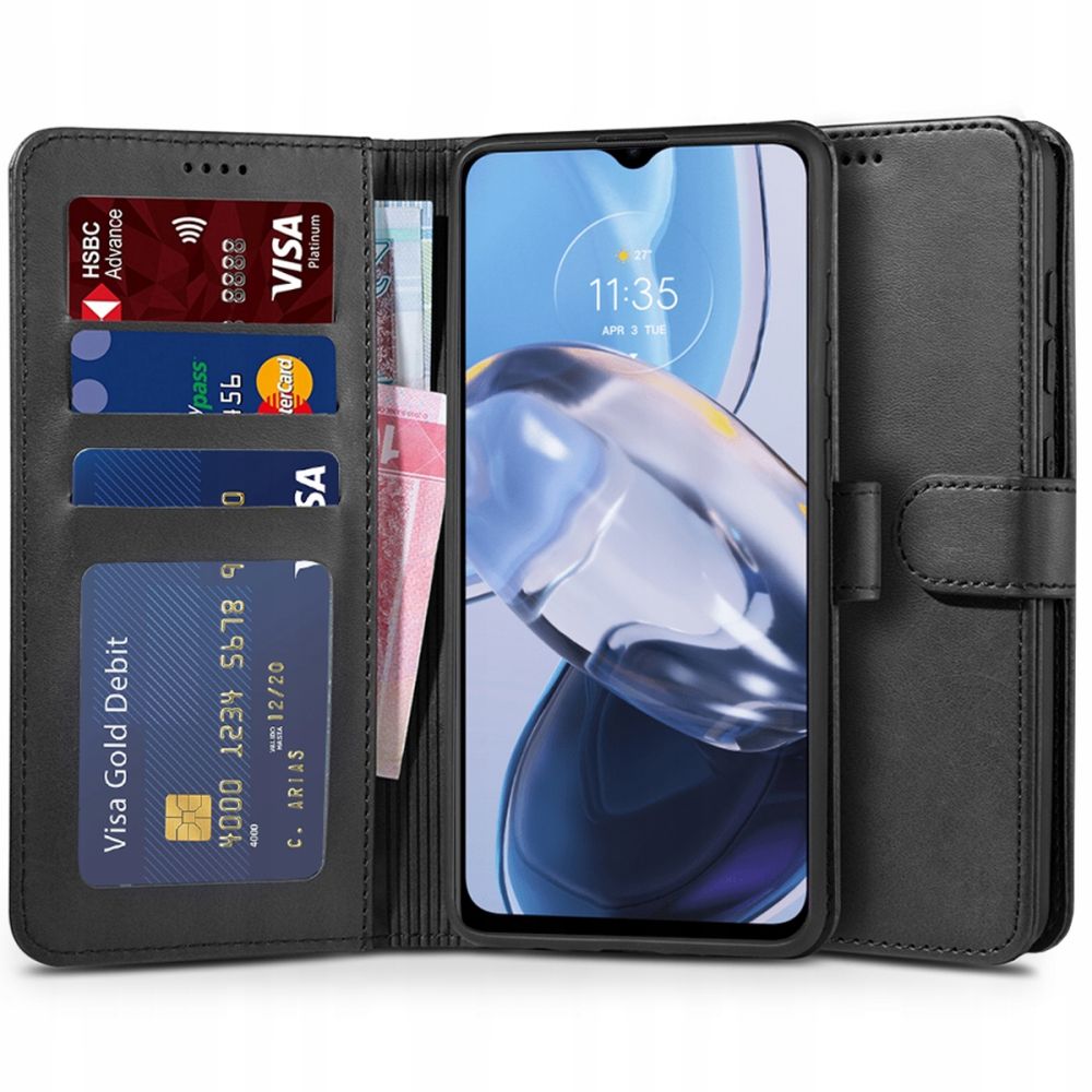 Pokrowiec etui z klapk Tech-protect Wallet czarne MOTOROLA Moto E22