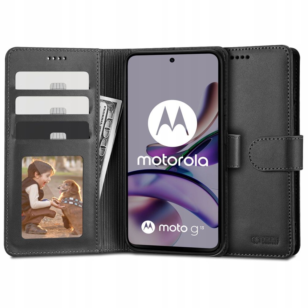 Pokrowiec etui z klapk Tech-protect Wallet czarne MOTOROLA Moto G13