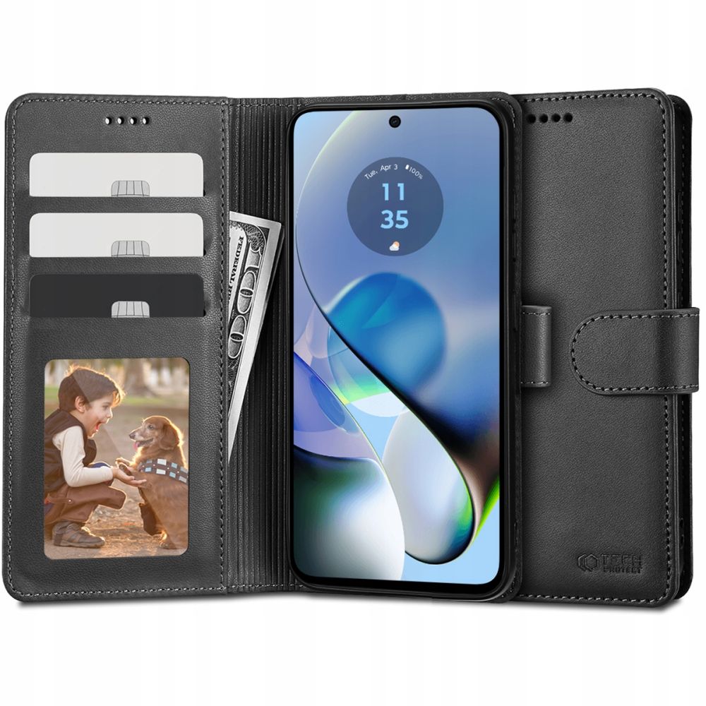 Pokrowiec etui z klapk Tech-protect Wallet czarne MOTOROLA Moto G54 5G