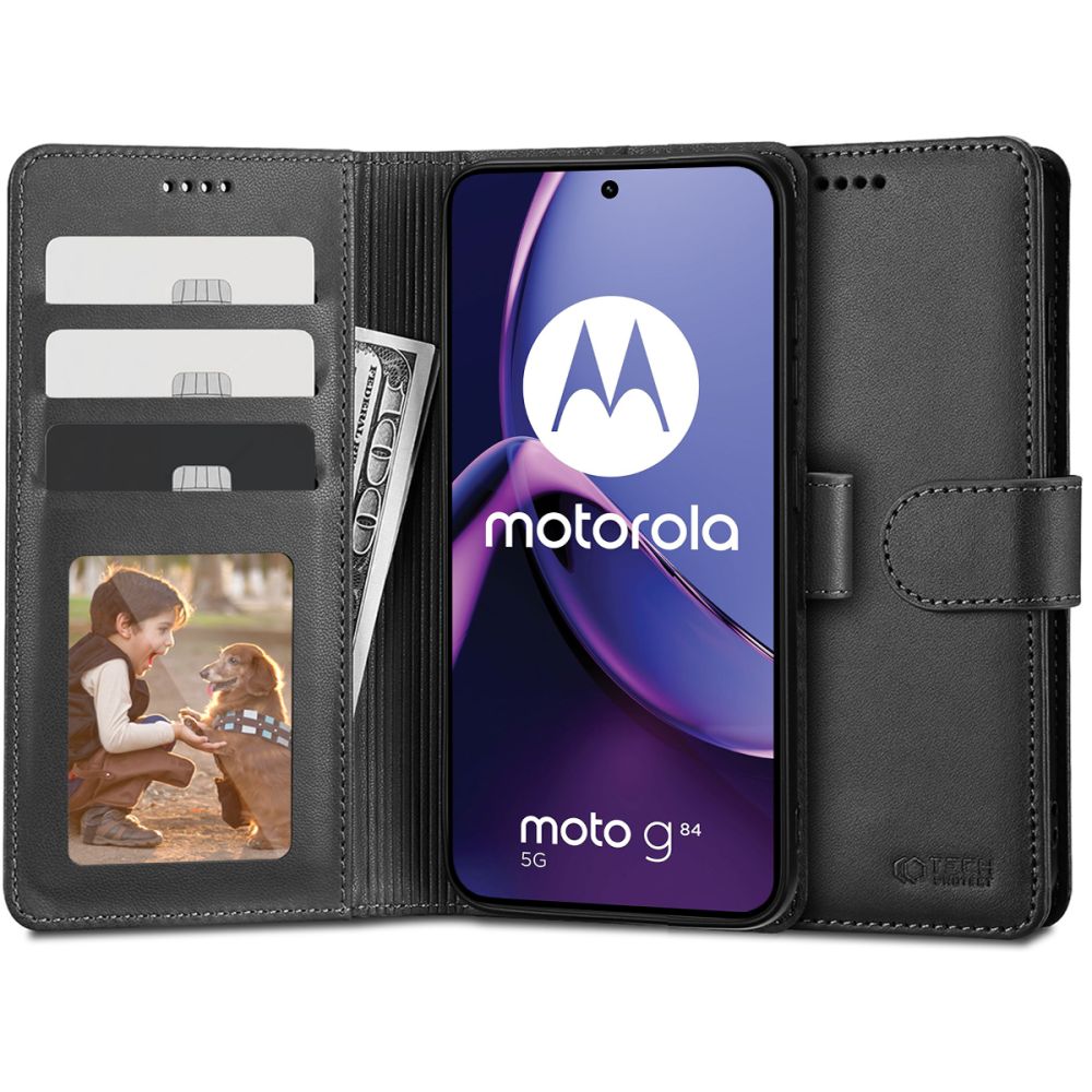 Pokrowiec etui z klapk Tech-protect Wallet czarne MOTOROLA Moto G84 5G