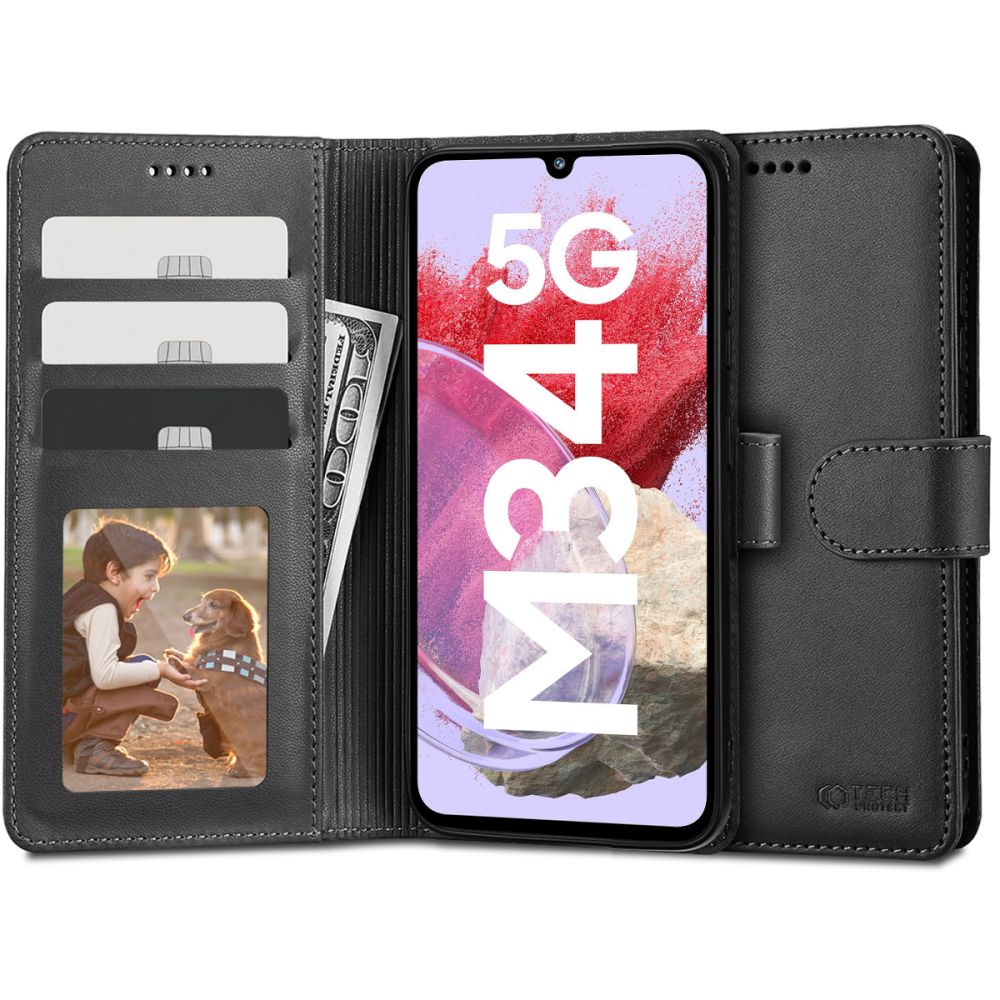 Pokrowiec etui z klapk Tech-protect Wallet czarne SAMSUNG Galaxy M34 5G