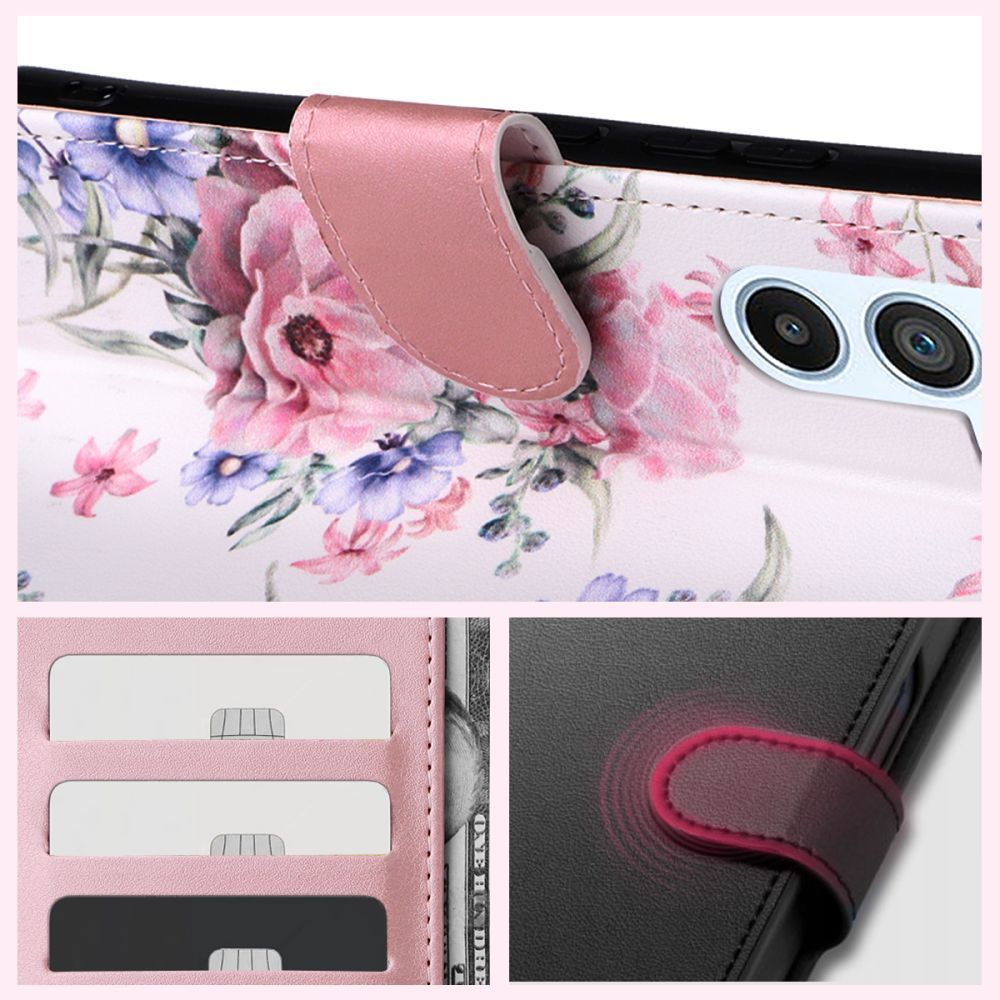 Pokrowiec etui z klapk Tech-protect Wallet Czarne Xiaomi Blossom flower Xiaomi Redmi 12C / 3