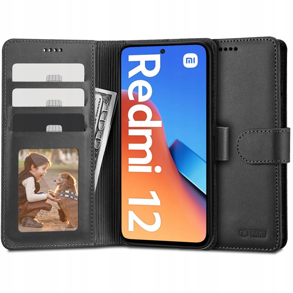 Pokrowiec etui z klapk Tech-protect Wallet czarne Xiaomi Redmi 12