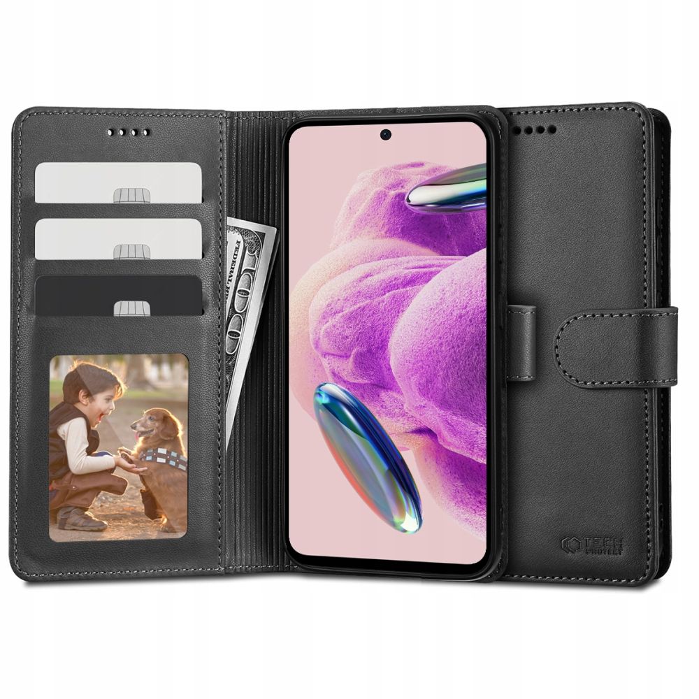 Pokrowiec etui z klapk Tech-protect Wallet czarne Xiaomi Redmi Note 12S