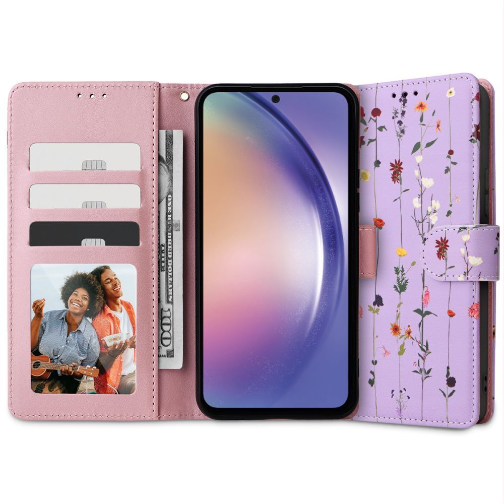 Pokrowiec etui z klapk Tech-protect Wallet Garden fioletowe SAMSUNG Galaxy A34 5G / 5