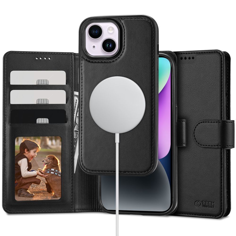 Pokrowiec etui z klapk Tech-protect Wallet Magsafe czarne APPLE iPhone 15 Plus