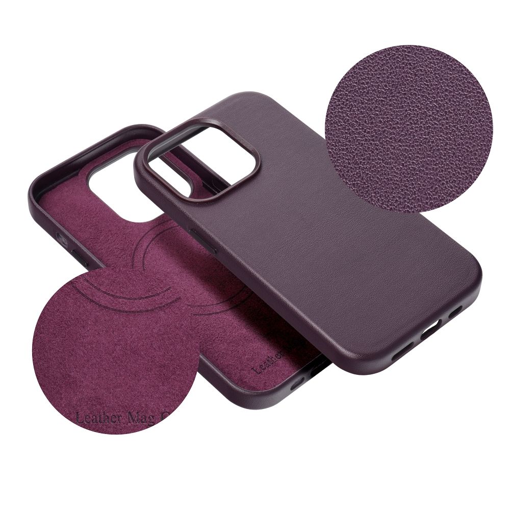 Pokrowiec etui ze skry ekologicznej Leather Mag Cover fioletowe APPLE iPhone 14 / 8