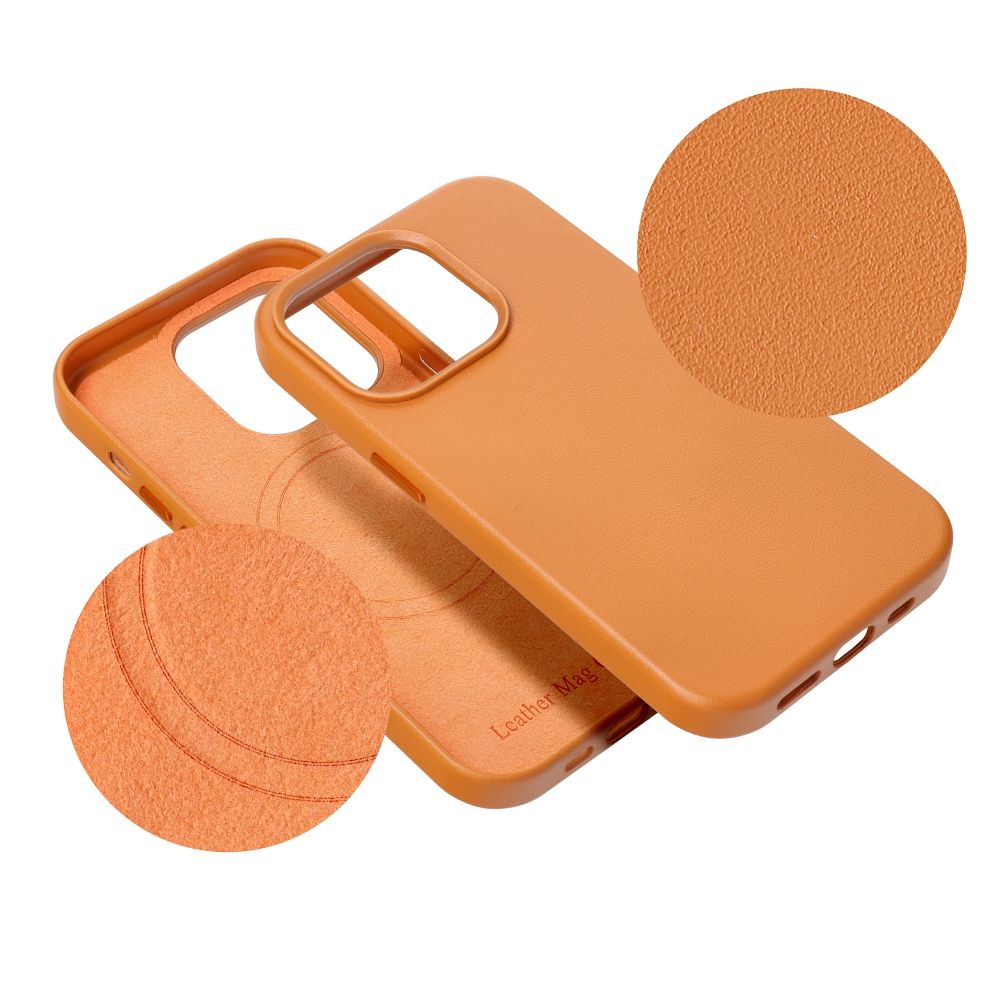 Pokrowiec etui ze skry ekologicznej Leather Mag Cover pomaraczowe APPLE iPhone 14 / 8