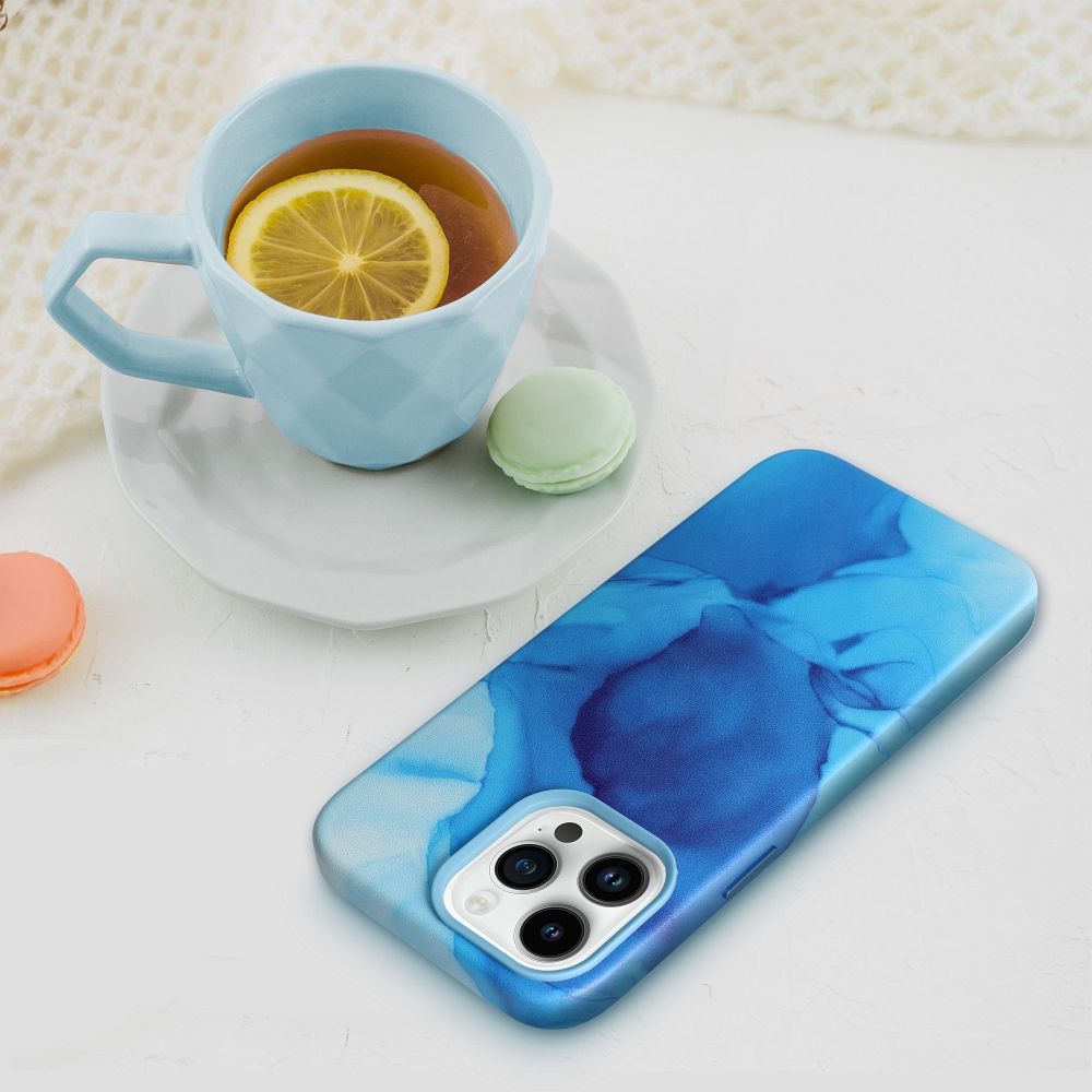 Pokrowiec etui ze skry ekologicznej Leather Mag Cover wzr blue splash APPLE iPhone 11 / 6