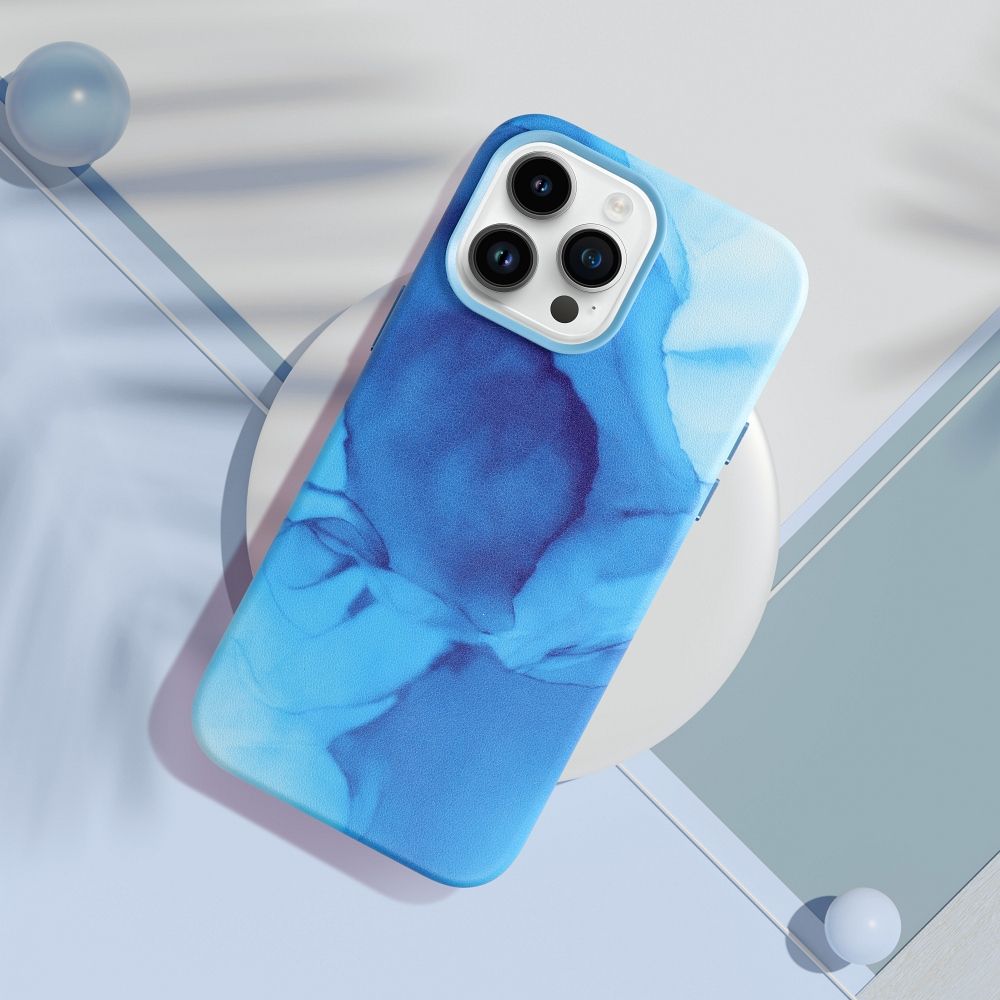 Pokrowiec etui ze skry ekologicznej Leather Mag Cover wzr blue splash APPLE iPhone 13 Pro Max / 5