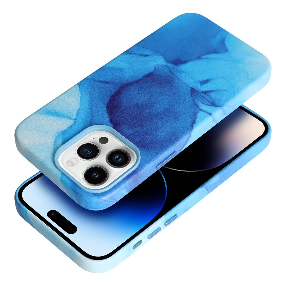 Pokrowiec etui ze skry ekologicznej Leather Mag Cover wzr blue splash APPLE iPhone 14